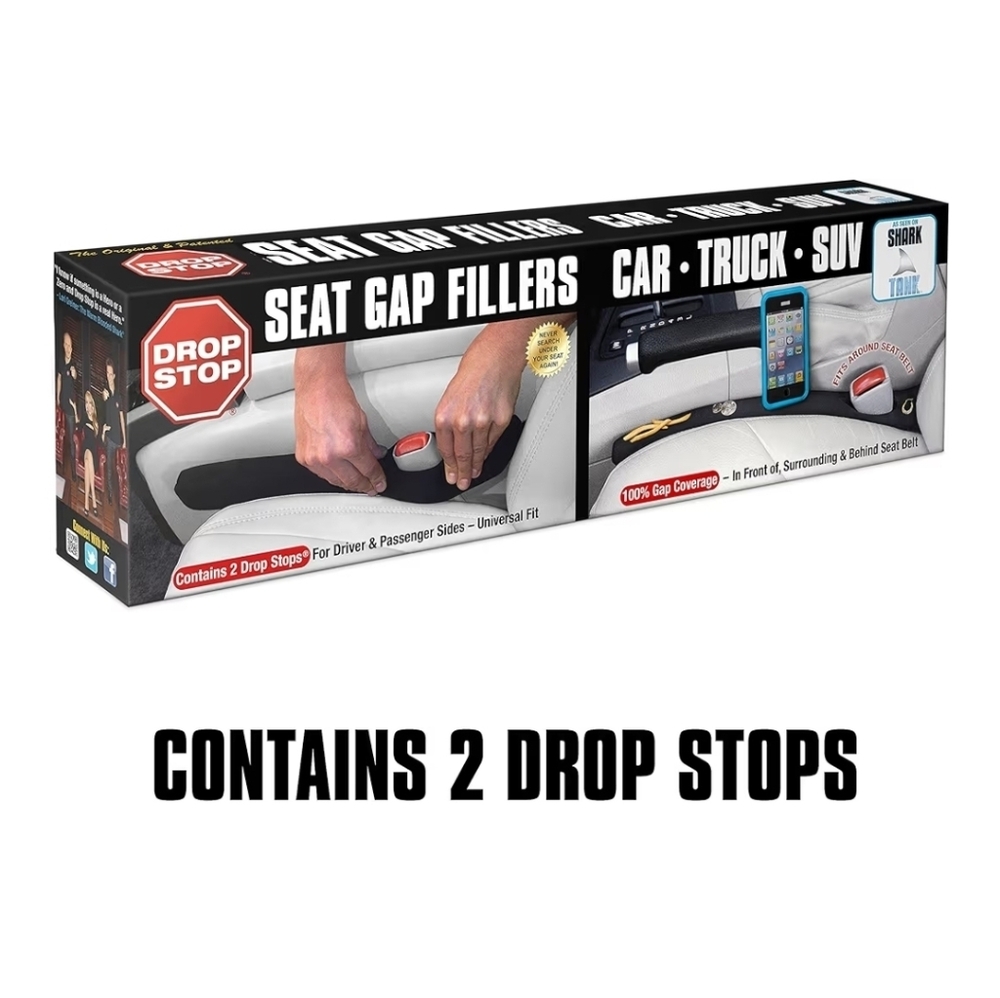 Drop Stop Original Patented Car Seat Gap Filler Set of 2& Slide Free Pad & Light